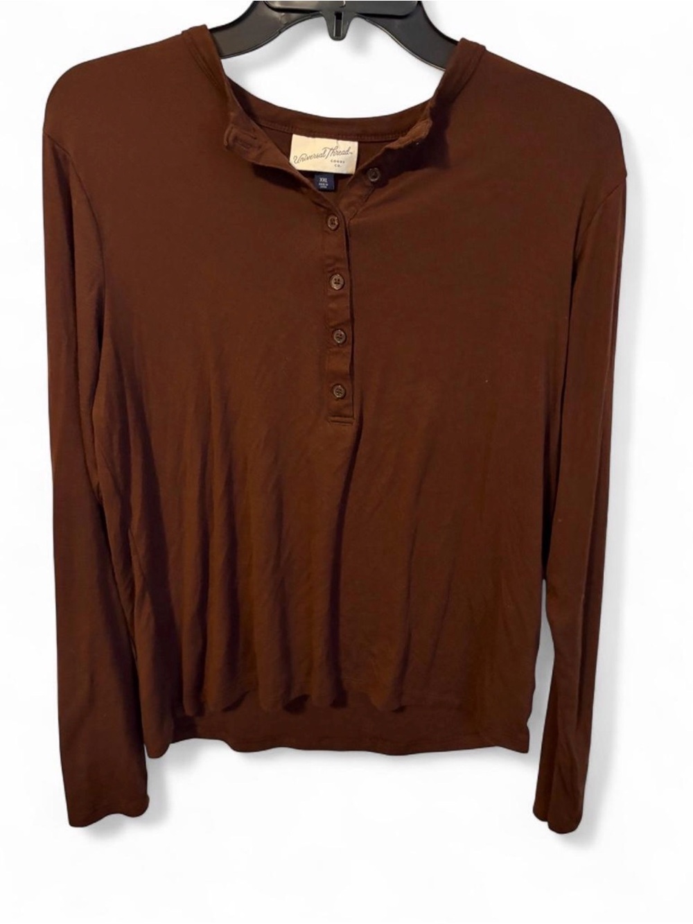 Universal Thread Chocolate Brown Long-Sleeve Henley Top